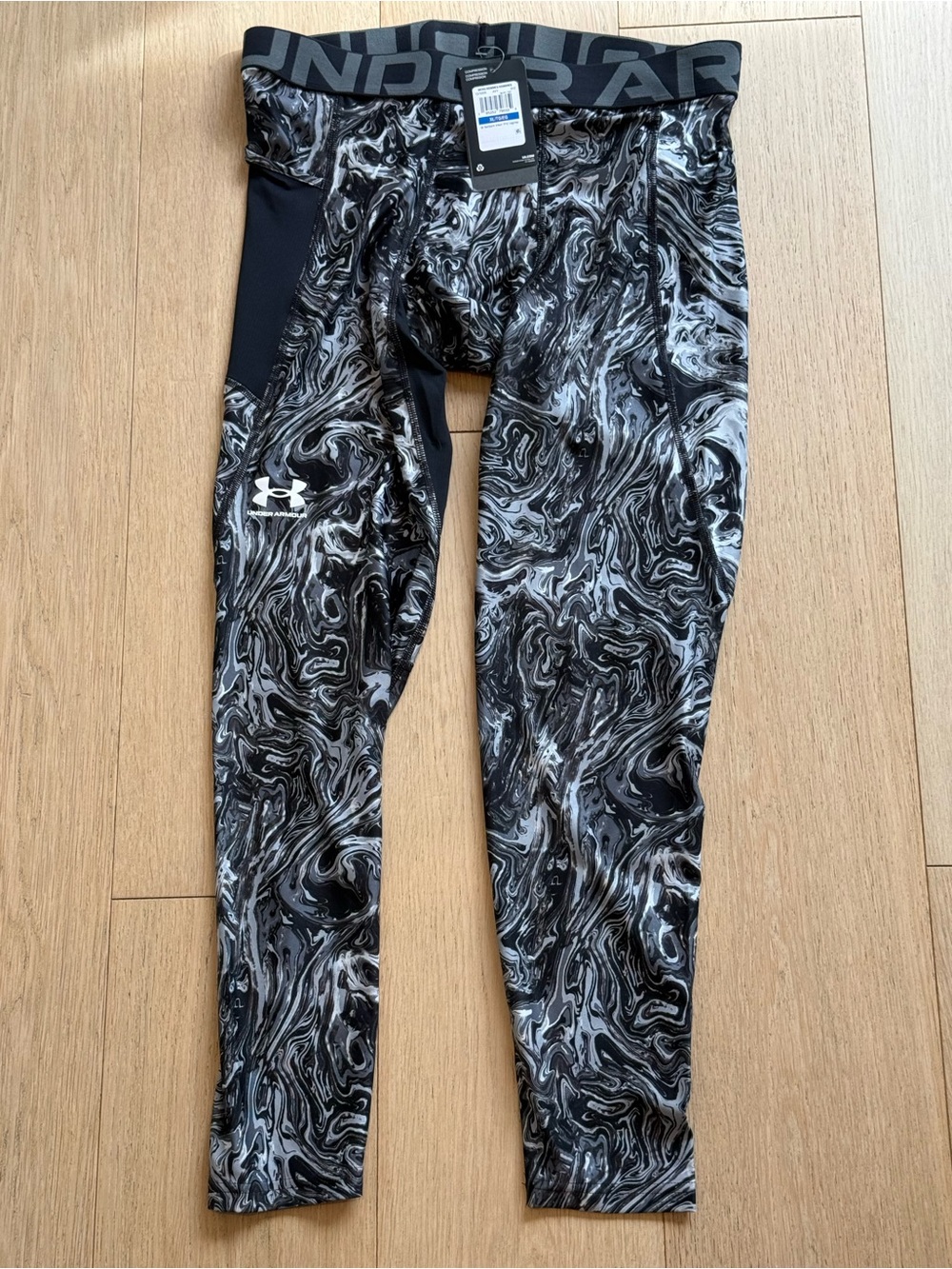Under Armour HeatGear Armour Printed Compression Leggings Black Grey NWT XL